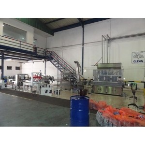 自動灌裝、旋蓋、鋁箔封口、貼標、封箱